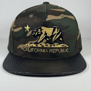 Pit‎ Bull California Republic Camo Snapback Hat Gold Bear Carbon Fiber Brim Cap